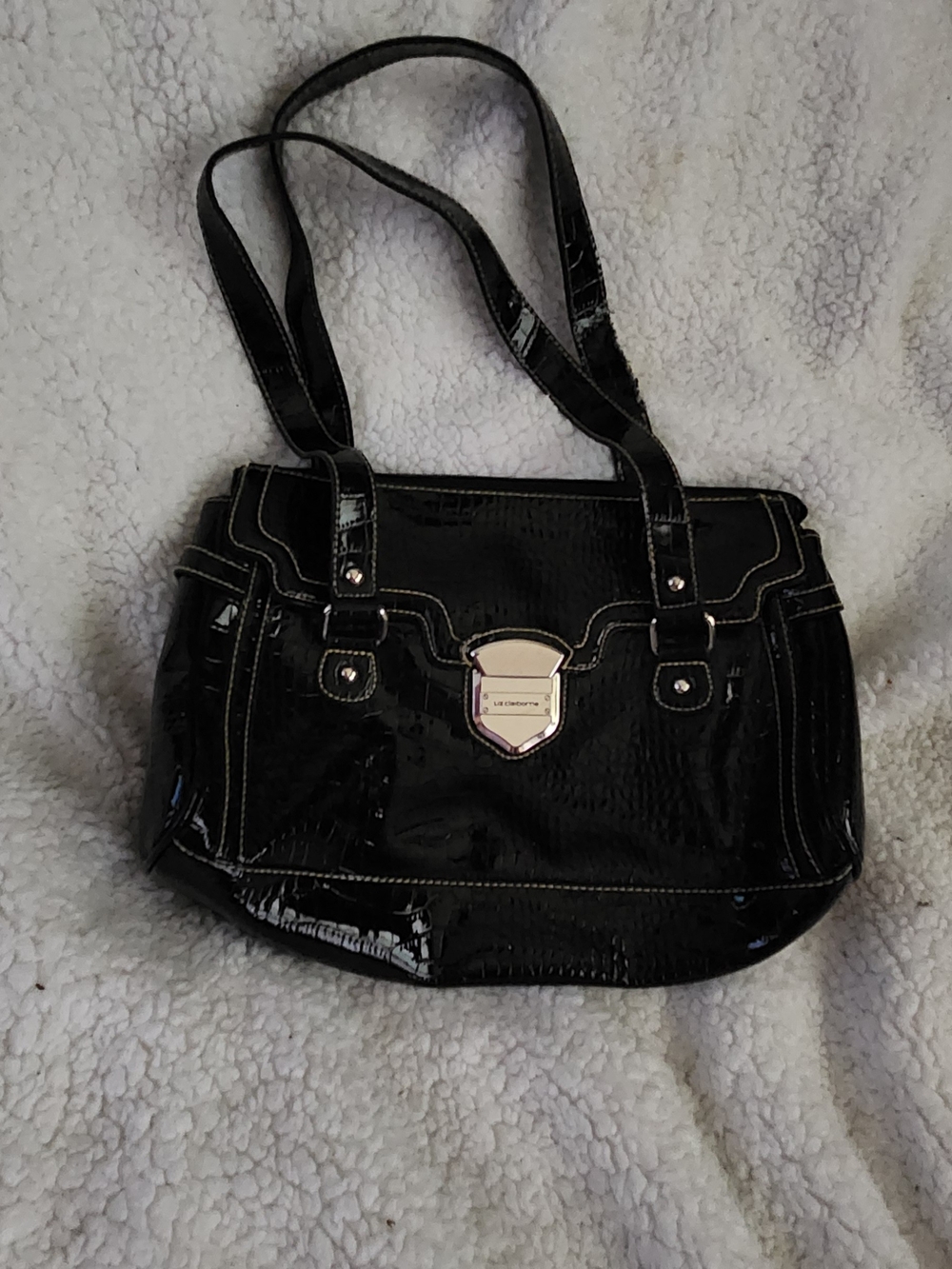 Patent Leather Shoulder Bag in Black - Stylish Everyday Carry LIZ CLAIBORNE